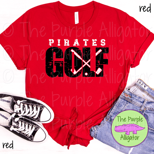 Pirates Golf DISTRESSED SC2 Mascot School Spirit - CHOOSE YOUR DESIGN COLORS (d2f TPA)