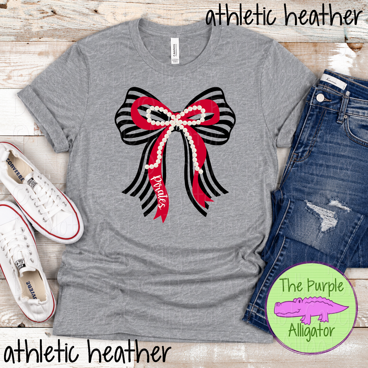 Pirates Stripes & Pearls – Custom Two-Color Mascot Bow Spirit Wear 1026 TPA