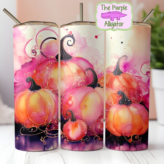 Pink & Orange Pumpkins Alcohol Inks (DRD) 20oz Tumbler