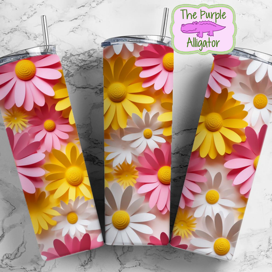 Pink, Yellow Gold & White 3D Paper Daisies (TWD) 20oz Tumbler