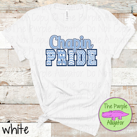 Chapin Patterned Pride | Varsity Spirit Wear with Bold Pattern Lettering | CHOOSE YOUR DESIGN COLORS 0925 (d2f TPA)