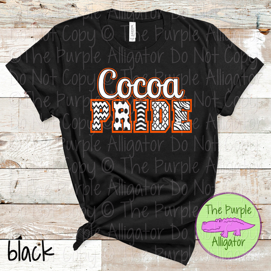 Cocoa Patterned Pride | Varsity Spirit Wear with Bold Pattern Lettering | CHOOSE YOUR DESIGN COLORS 0925 (d2f TPA)