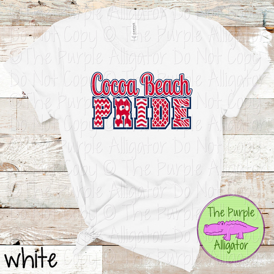 Cocoa Beach Patterned Pride | Varsity Spirit Wear with Bold Pattern Lettering | CHOOSE YOUR DESIGN COLORS 0925 (d2f TPA)