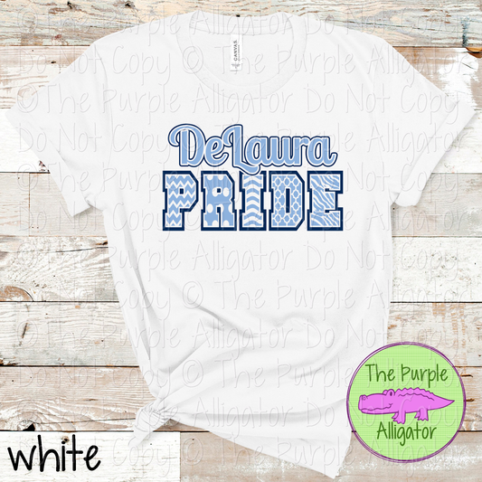 DeLaura Patterned Pride | Varsity Spirit Wear with Bold Pattern Lettering | CHOOSE YOUR DESIGN COLORS 0925 (d2f TPA)