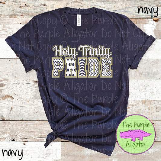 Holy Trinity Patterned Pride | Varsity Spirit Wear with Bold Pattern Lettering | CHOOSE YOUR DESIGN COLORS 0925 (d2f TPA)