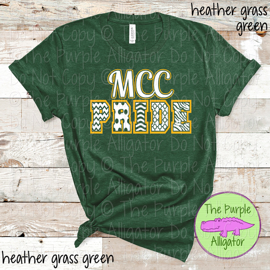 MCC Patterned Pride | Varsity Spirit Wear with Bold Pattern Lettering | CHOOSE YOUR DESIGN COLORS 0925 (d2f TPA)