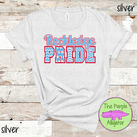 Rockledge Patterned Pride | Varsity Spirit Wear with Bold Pattern Lettering | CHOOSE YOUR DESIGN COLORS 0925 (d2f TPA)