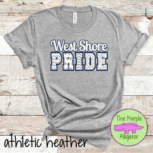 West Shore Patterned Pride | Varsity Spirit Wear with Bold Pattern Lettering | CHOOSE YOUR DESIGN COLORS 0925 (d2f TPA)