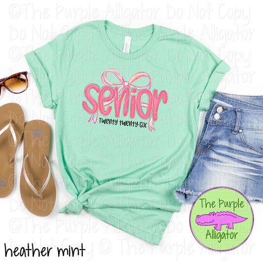 Preppy Senior Twenty Twenty Six | Pink Bow Senior Tee for Class of 2026 0725 (D2F TRA)