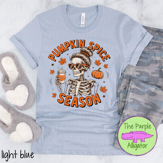 Pumpkin Spice Season Skelly | Coquette Skeleton Tee with Coffee, Leaves & Bows 0725 (D2F SSA)