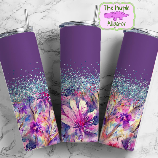 Purple & Watercolor Floral 31 Glitter Split (TWD) 20oz Tumbler
