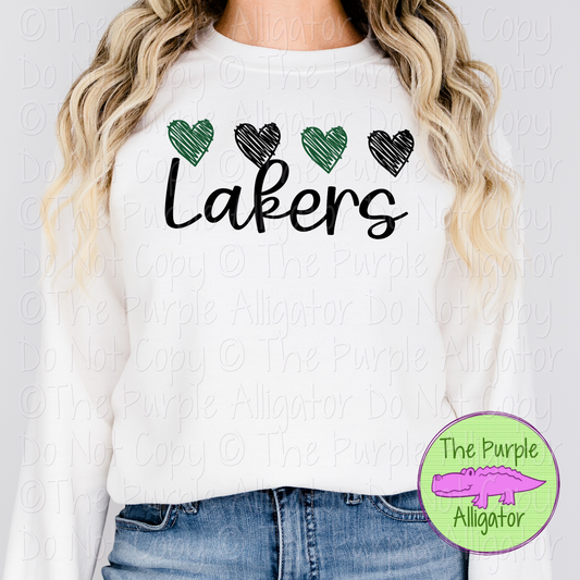 Lakers Quad Hearts Mascot School Spirit CHOOSE YOUR DESIGN COLORS 0225 (d2f TPA)