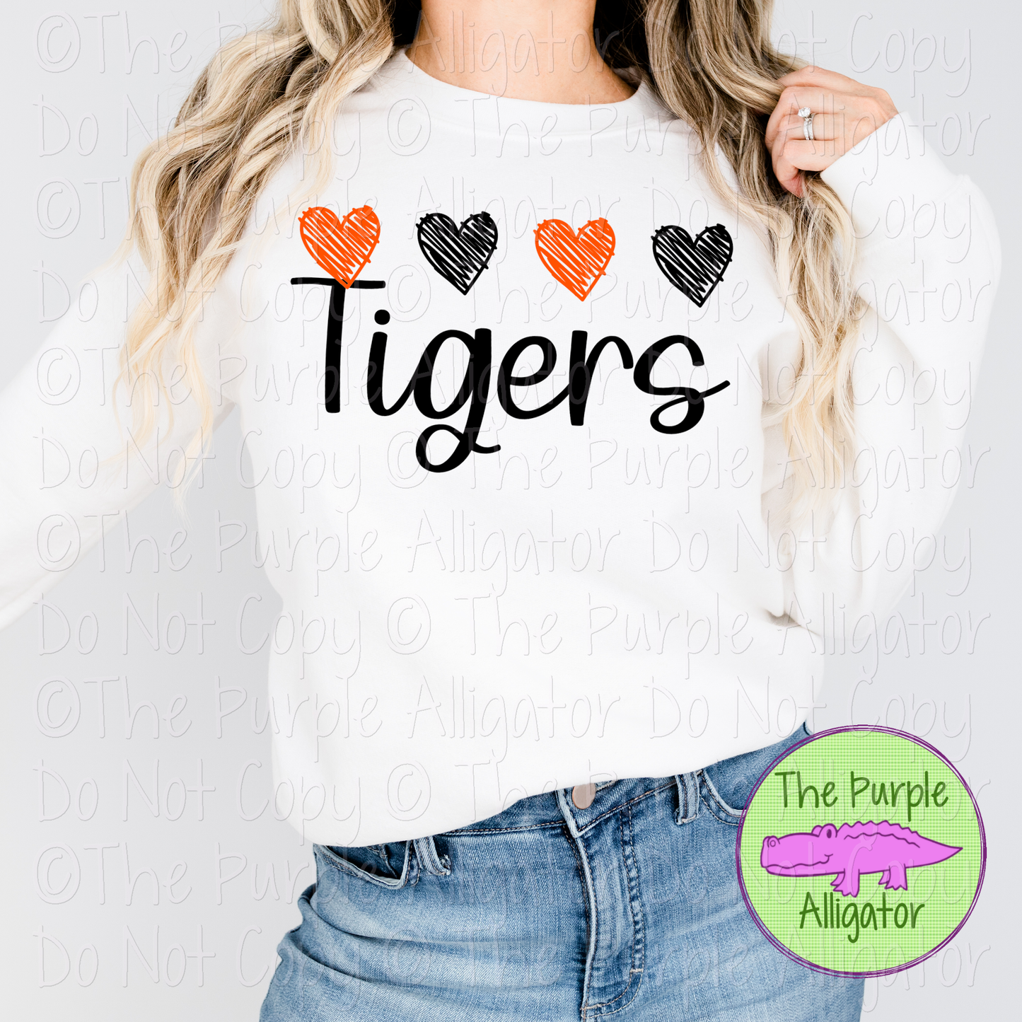 Tigers Quad Hearts Mascot School Spirit CHOOSE YOUR DESIGN COLORS 0225 (d2f TPA)
