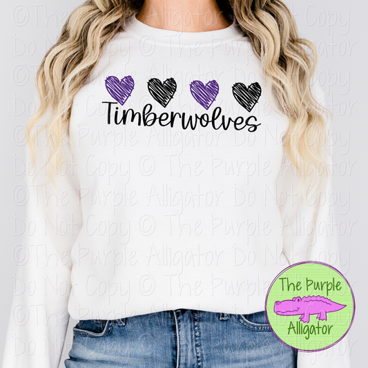 Timberwolves Quad Hearts Mascot School Spirit CHOOSE YOUR DESIGN COLORS 0225 (d2f TPA)
