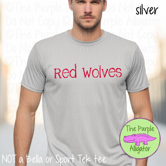 Red Wolves Distorted | Bold Brush Stroke Spirit Wear Design – Rough Distorted Mascot Style | CHOOSE YOUR TEXT COLOR - 0825 (d2f TPA)