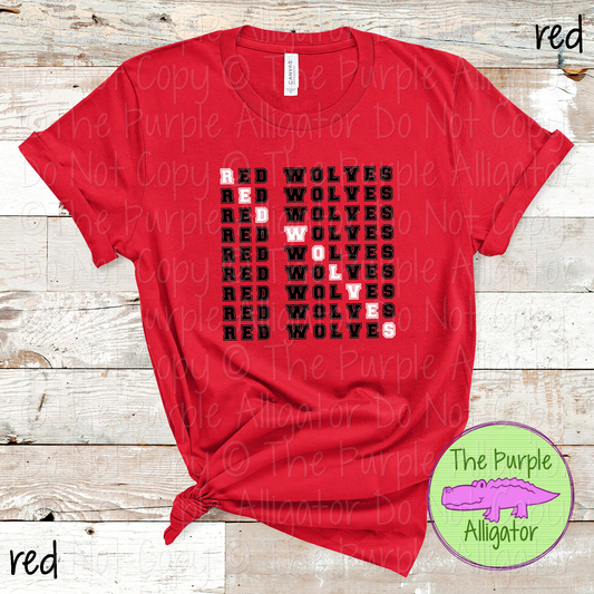 Red Wolves 2 Color Stack Design | Custom Spirit Wear for Teachers, Students & Fans - CHOOSE YOUR DESIGN COLORS - 0725 (d2f TPA)