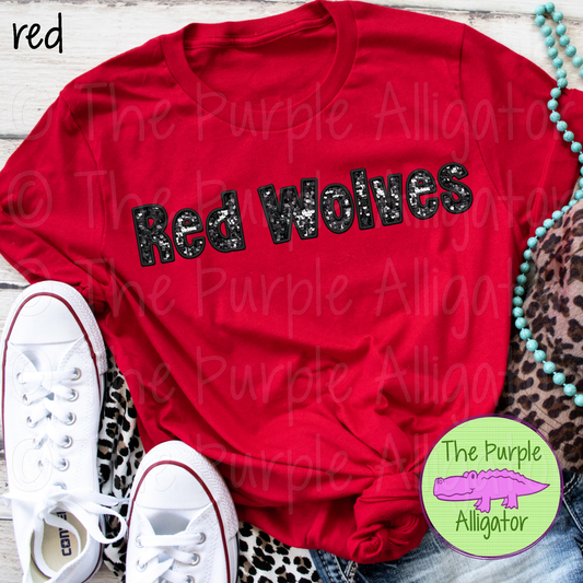 Red Wolves TDR Sequins Faux Sequin Mascot School Spirit - CHOOSE YOUR SEQUIN COLOR (d2f TPA)