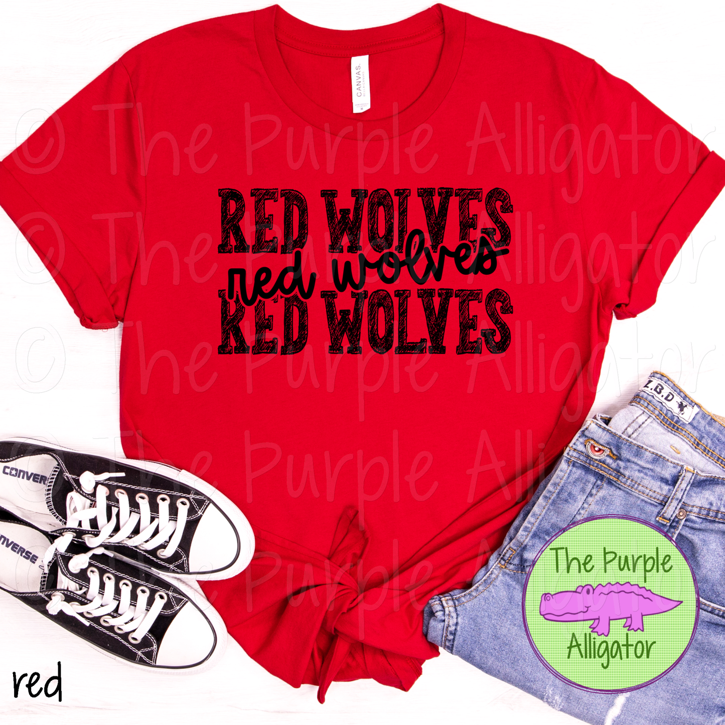 Red Wolves Messy Sketch Mascot School Spirit - CHOOSE YOUR DESIGN COLOR (d2f TPA)