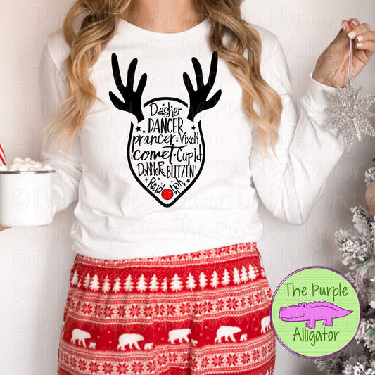 Reindeer Names Christmas Shirt, Reindeer Names Holiday Apparel, Rudolph Christmas Shirt, Christmas Reindeer Design 1216 OOD