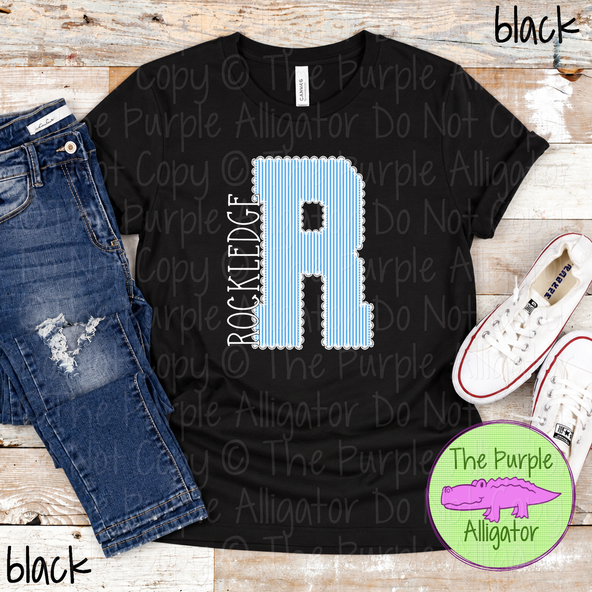 R Rockledge Seersucker & Lace – Custom School Initial Spirit Wear with Lace Detail 1026 TPA