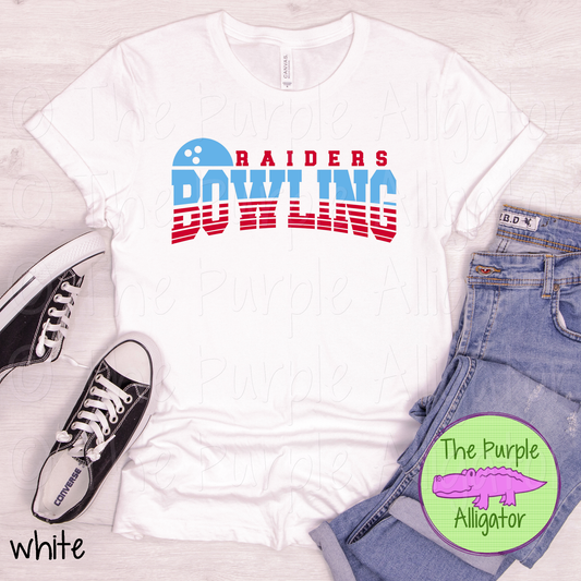 Raiders Bowling SC4 Mascot School Spirit Wear Team Swag - CHOOSE YOUR DESIGN COLORS (d2f TPA)