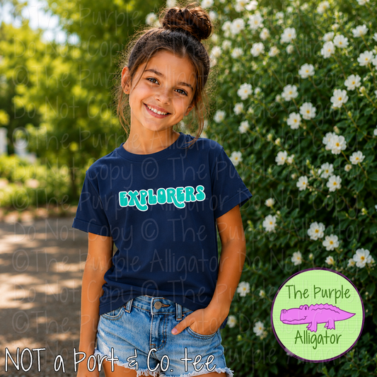Explorers Retro Swash – Custom School Spirit Wear Mascot Apparel 0424 TPA