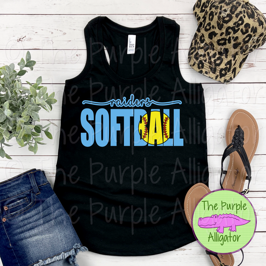 Raiders Softball SC53 Mascot School Spirit - CHOOSE YOUR DESIGN COLOR (d2f TPA)