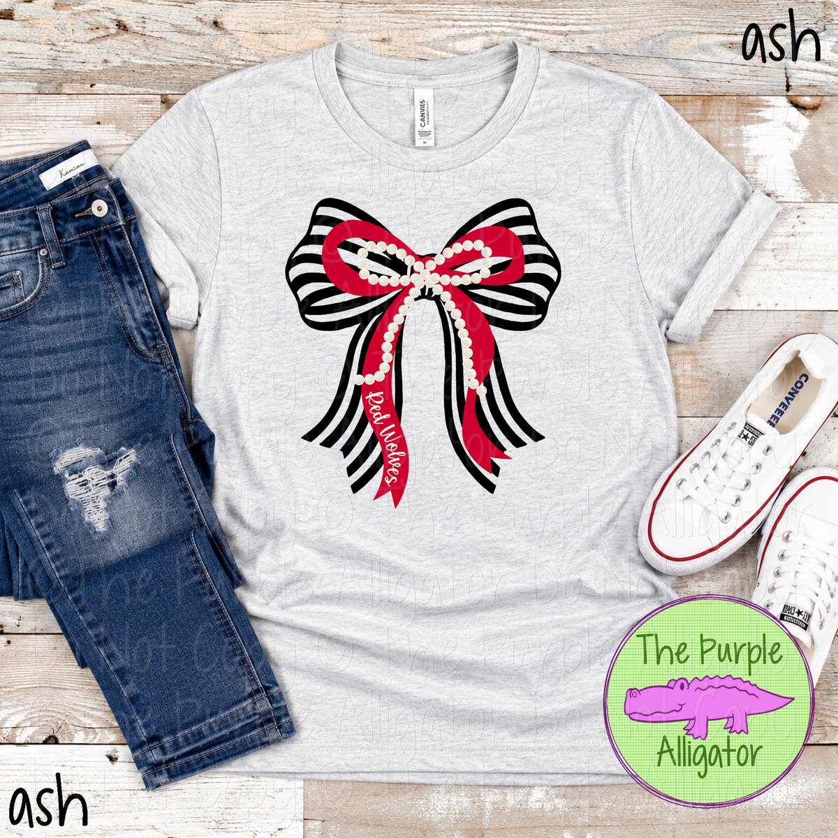 Red Wolves Stripes & Pearls – Custom Two-Color Mascot Bow Spirit Wear 1026 TPA