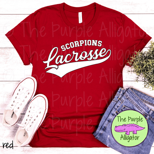 Scorpions Lacrosse SC10 Mascot School Spirit - CHOOSE YOUR DESIGN COLOR (d2f TPA)