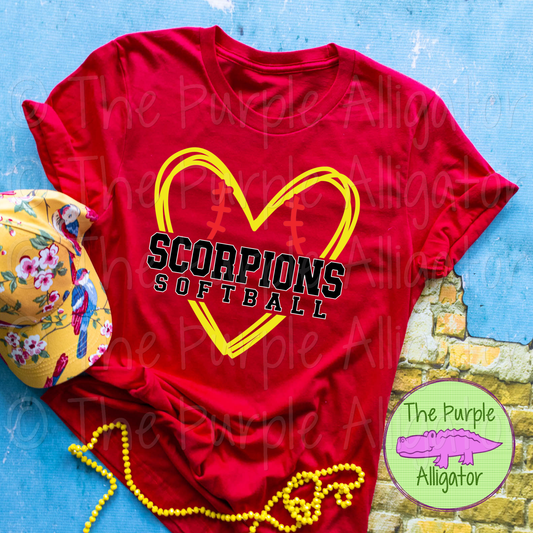 Scorpions Softball SC26 Mascot School Spirit - CHOOSE YOUR TEXT COLOR (d2f TPA)