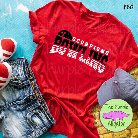 Scorpions Bowling SC4 Mascot School Spirit Wear Team Swag - CHOOSE YOUR DESIGN COLORS (d2f TPA)