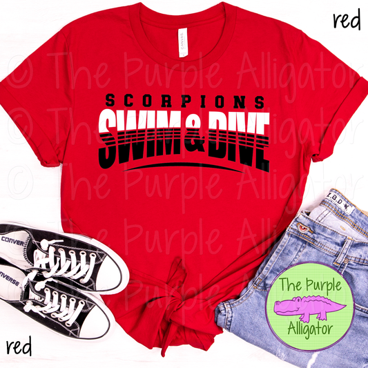 Scorpions Swim & Dive SC21 Mascot School Spirit - CHOOSE YOUR DESIGN COLORS (d2f TPA)