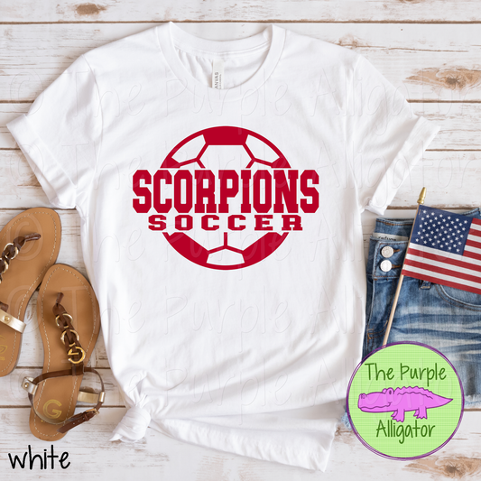 Scorpions Soccer SC9 Mascot School Spirit - CHOOSE YOUR DESIGN COLOR (d2f TPA)