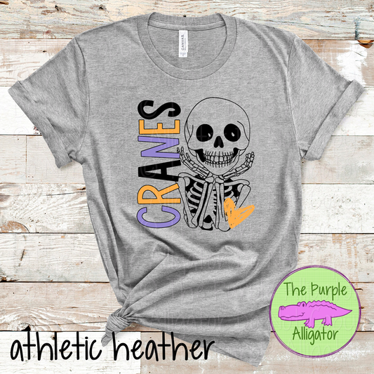 Cranes Smiley Bones Halloween Mascot School Spirit Shirt Cute Skeleton Design Spooky Game Day Apparel 0925 TPA