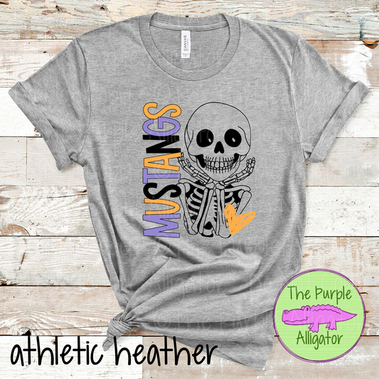 Mustangs Smiley Bones - Halloween Spirit Wear Skeleton Design - Cute Spooky School Shirt - 0925 (d2f TPA)