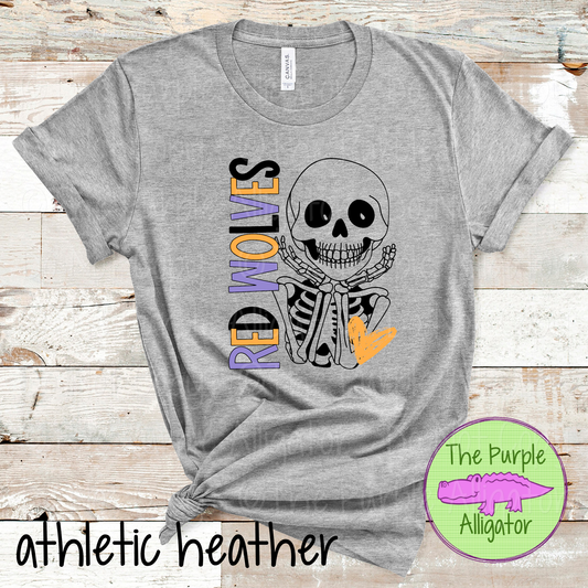 Red Wolves Smiley Bones - Halloween Spirit Wear Skeleton Design - Cute Spooky School Shirt - 0925 (d2f TPA)