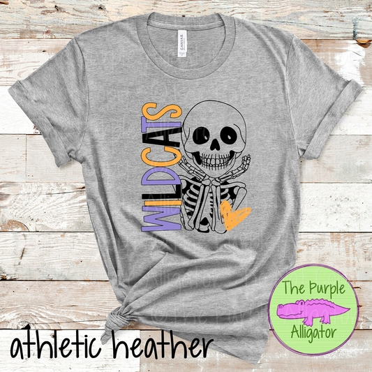 Wildcats Smiley Bones - Halloween Spirit Wear Skeleton Design - Cute Spooky School Shirt - 0925 (d2f TPA)