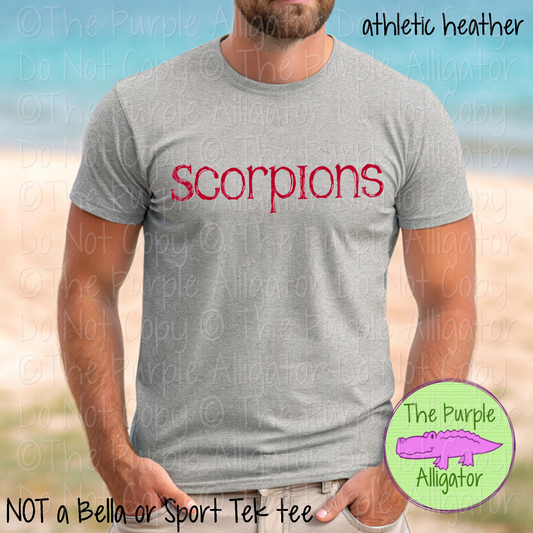 Scorpions Distorted | Bold Brush Stroke Spirit Wear Design – Rough Distorted Mascot Style | CHOOSE YOUR TEXT COLOR - 0825 (d2f TPA)