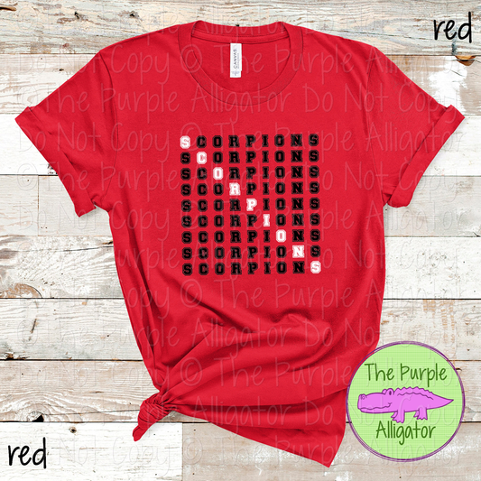 Scorpions 2 Color Stack Design | Custom Spirit Wear for Teachers, Students & Fans - CHOOSE YOUR DESIGN COLORS - 0725 (d2f TPA)