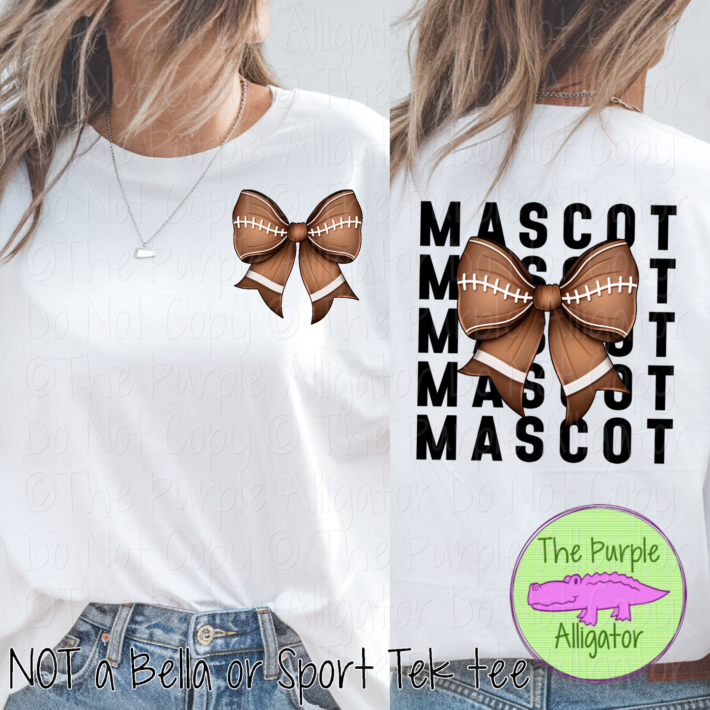YOUR MASCOT Stacked Football Bow – Custom Football Team Spirit Wear Mascot Apparel Front & Back Design 0325 TPA