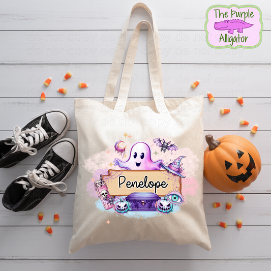 Smiling Pinkish Ghost Personalized Halloween Bag (d2f RTD)