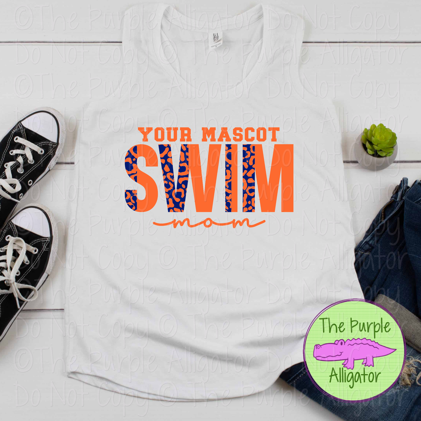 YOUR MASCOT Swim Mom Leopard 7 – Custom Swim Team Spirit Wear Mascot Mom Apparel 0525 TPA