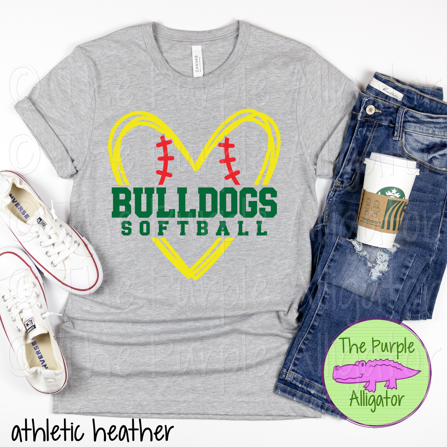 Bulldogs Softball 26 Yellow Heart Stitch Mascot Softball Shirt 0724 TPA