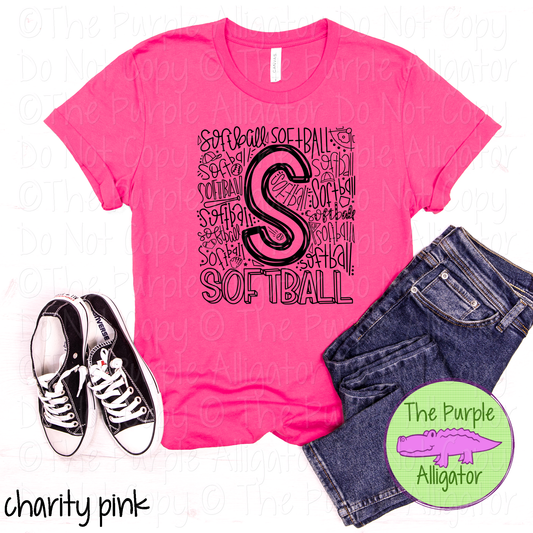 Softball Typography | Bold Letter Art Sport Spirit Wear | Trendy Athlete Fan Apparel 0718 KL