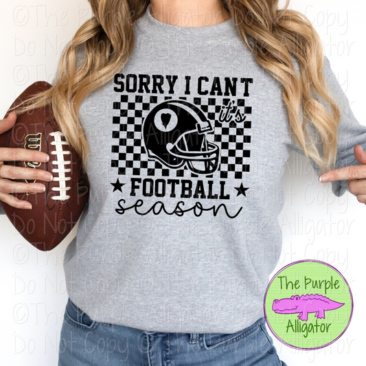Sorry I Can’t It’s Football Season | Varsity Style Tee with Checkered Background 0725 (D2F M)