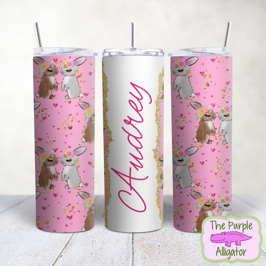 Spring Bunnies on Pink 266 Gold Glitter Name Personalized (TWD) 20oz Tumbler