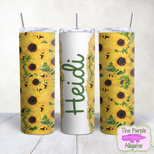 Sunflowers 45 Gold Glitter Name Personalized (TWD) 20oz Tumbler