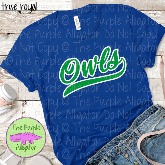 Owls Swash Mascot Spirit School Spirit Wear Team Swag - CHOOSE YOUR DESIGN COLORS - 0625 (d2f TPA)