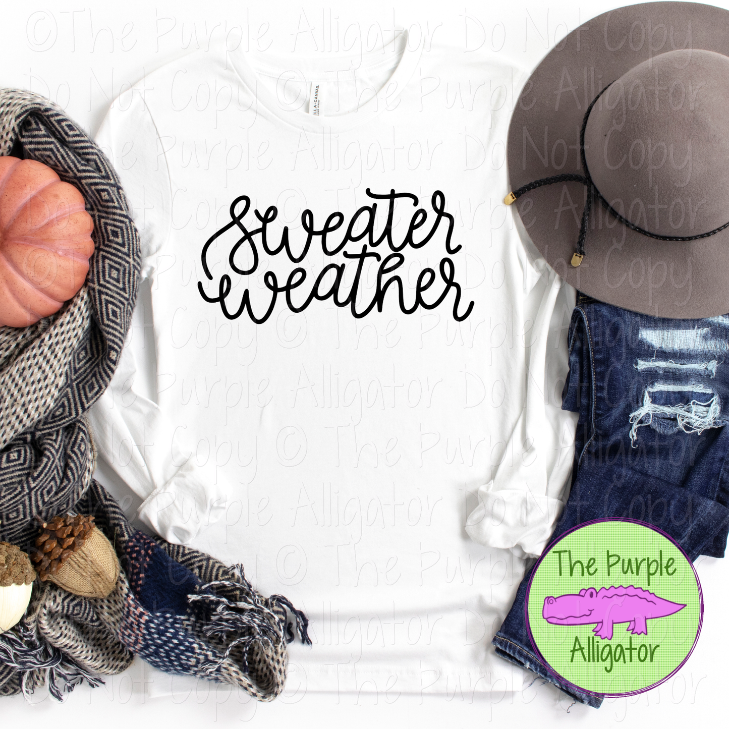 Sweater Weather Whimsical Script Autumn Graphic Shirt Feminine Cozy Fall Apparel 0919 EC