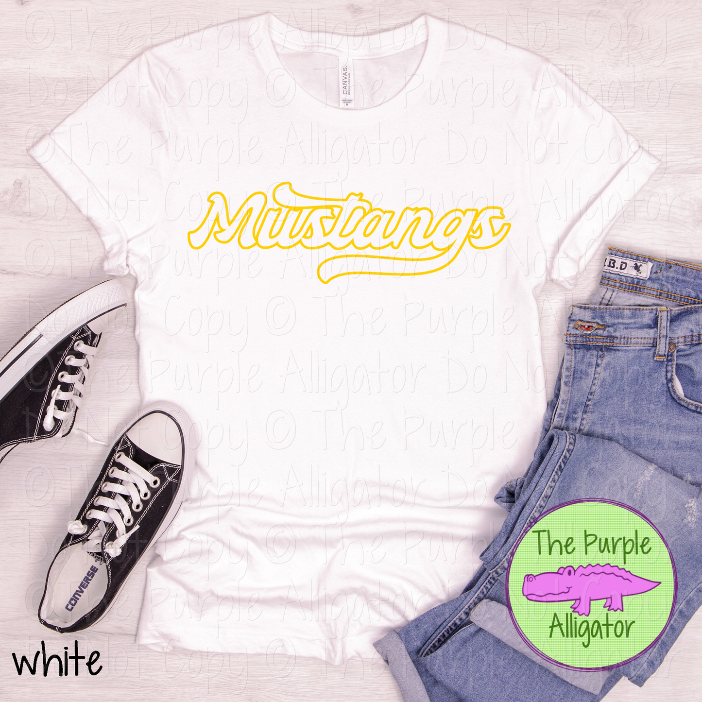 Mustangs Swingline Hollow – The Outline Series | Retro Outlined Script Design - CHOOSE YOUR DESIGN COLOR - 1125 (d2f TPA)